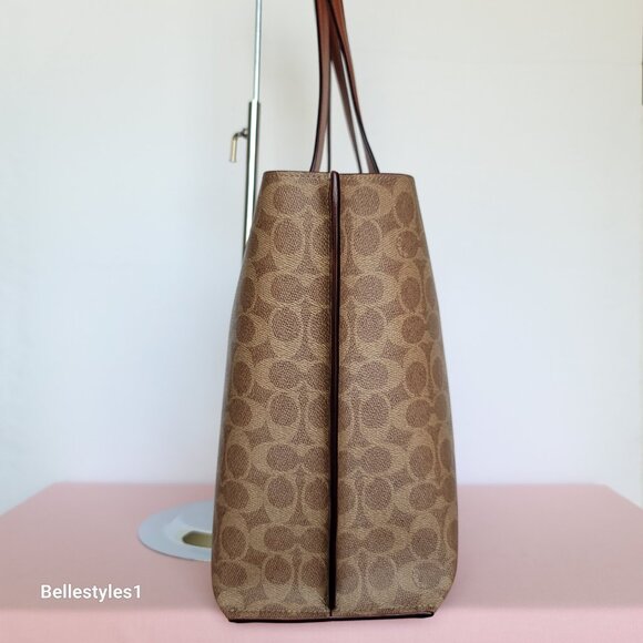 COACH Willow Large Tote In Signature Canvas with Interior Zip Pocket- Tan Rust⭐ - Picture 7 of 16
